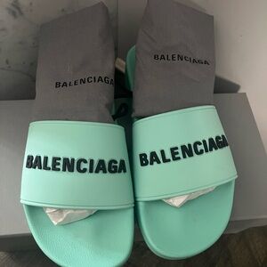Authentic Balenciaga Aqua Blue Slides